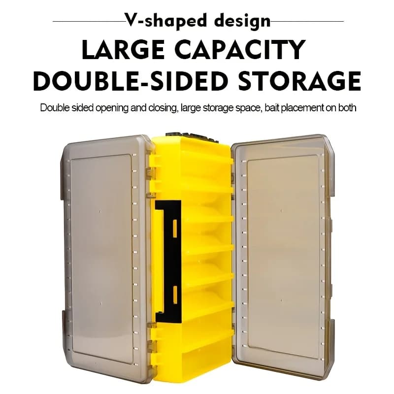Double Sided Fishing Lure Box, Portable Plastic Tackle Storage Box, 2 Sizes Multiple Colors Bait Organizer Case for Fishing