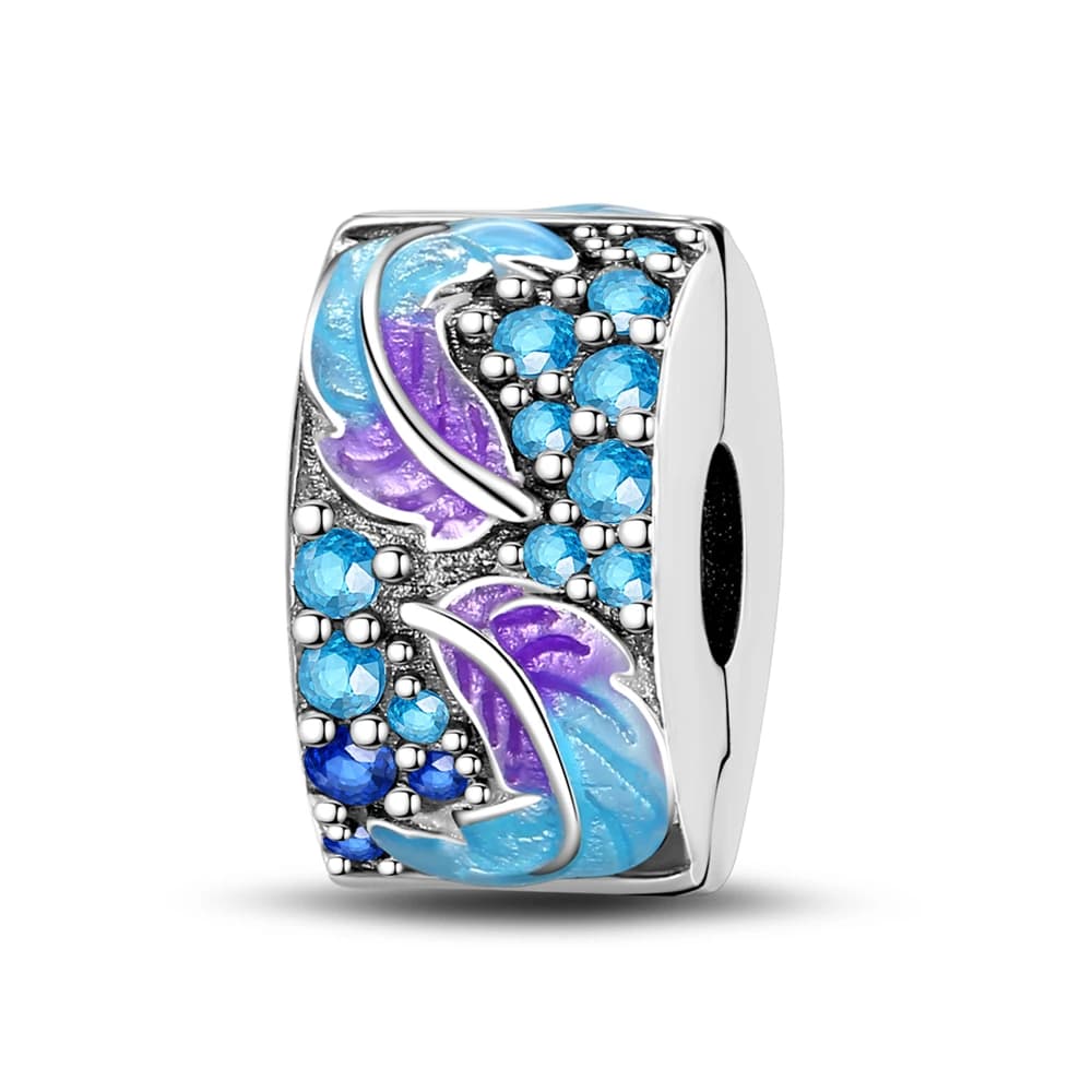 Ciondoli con perline a forma di piuma blu viola, adatti per braccialetti in argento 925 per donne, Boho Dreamy Grace, per la creazione di gioielli fai da te