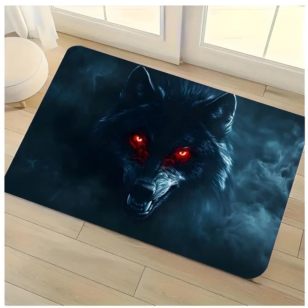 Tappetino da pavimento Angry Wolf, lavabile, assorbente, in flanella, antiscivolo, per interni