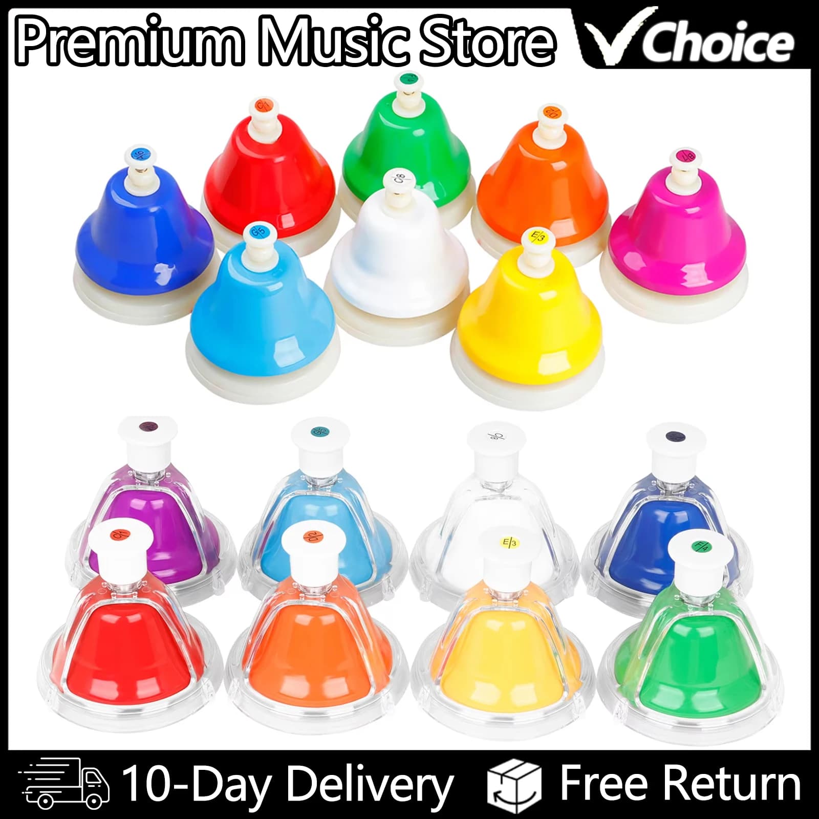 Orff Set di strumenti musicali campana a mano colorata a 8 Note giocattolo musicale per bambini educazione precoce del bambino bellissimo regalo di natale