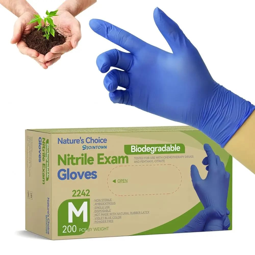Guanti in Nitrile Biodegradabili Eco-Friendly, 3.5 Mil, Senza Polvere e Senza Lattice, Testurizzati, 200 Paia Medie Monouso