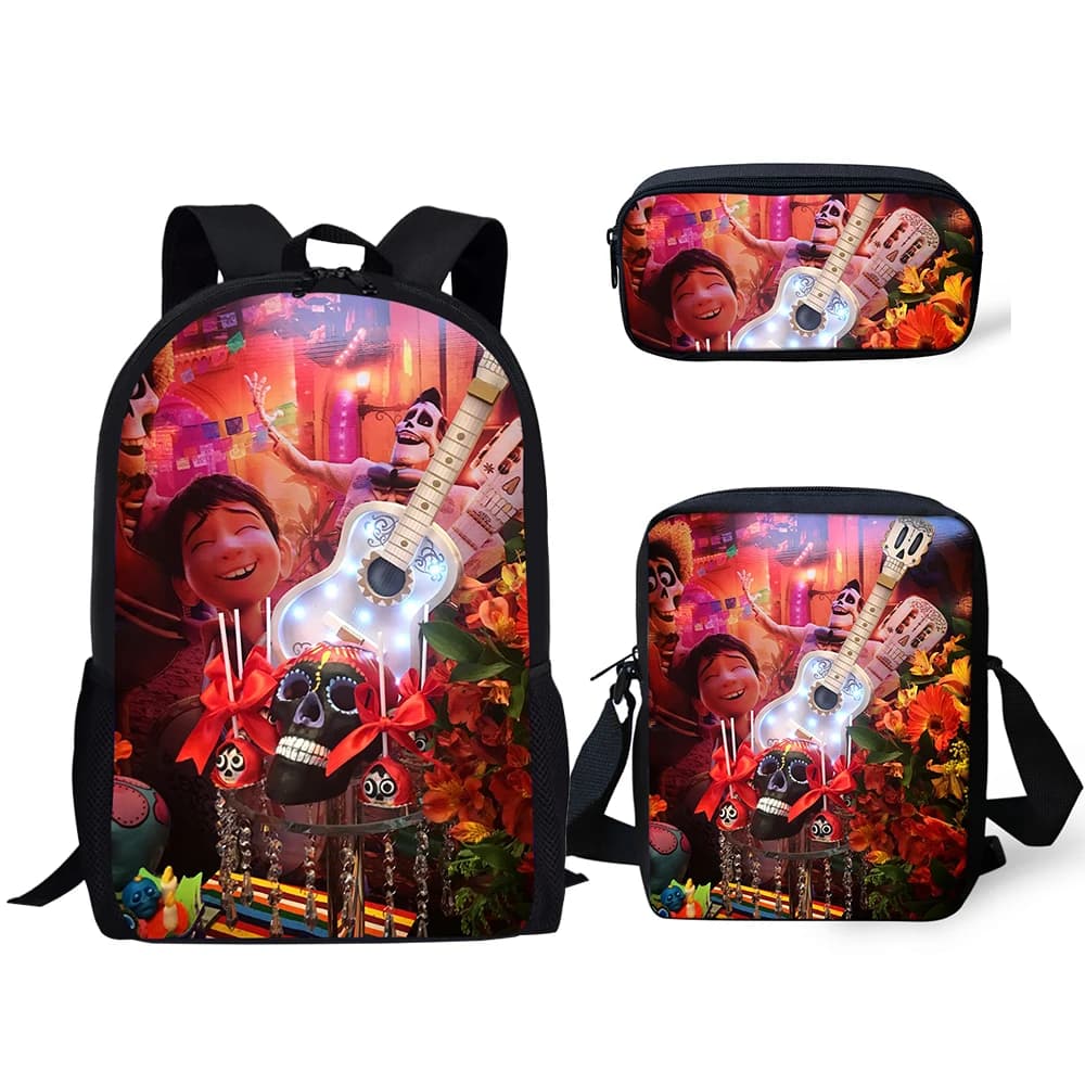Popular COCO Music Skull 3D Print Model 3 pieces / set School bags for students Backpack for laptop Backpack Inclined Shoulder Bag