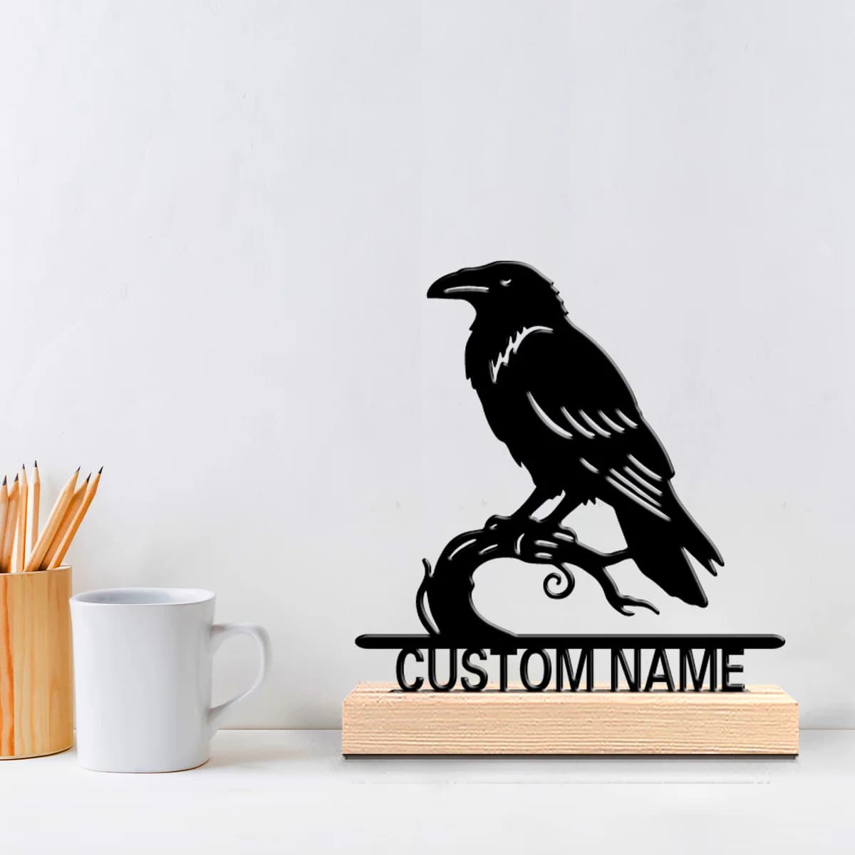 1 statuetta in metallo personalizzata a forma di corvo con base in legno, perfetta per decorazioni a tema uccelli, regalo per gli amanti degli uccelli.