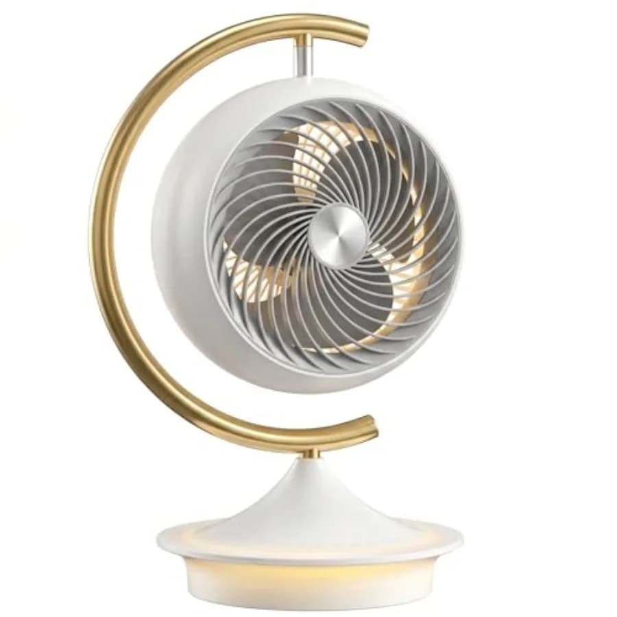 Desk Fans for Bedroom with Light, 16 Inch Table Air Circulator Fans with Ring Bracket, Oscillating Fan for Whole Room, 70° Vert