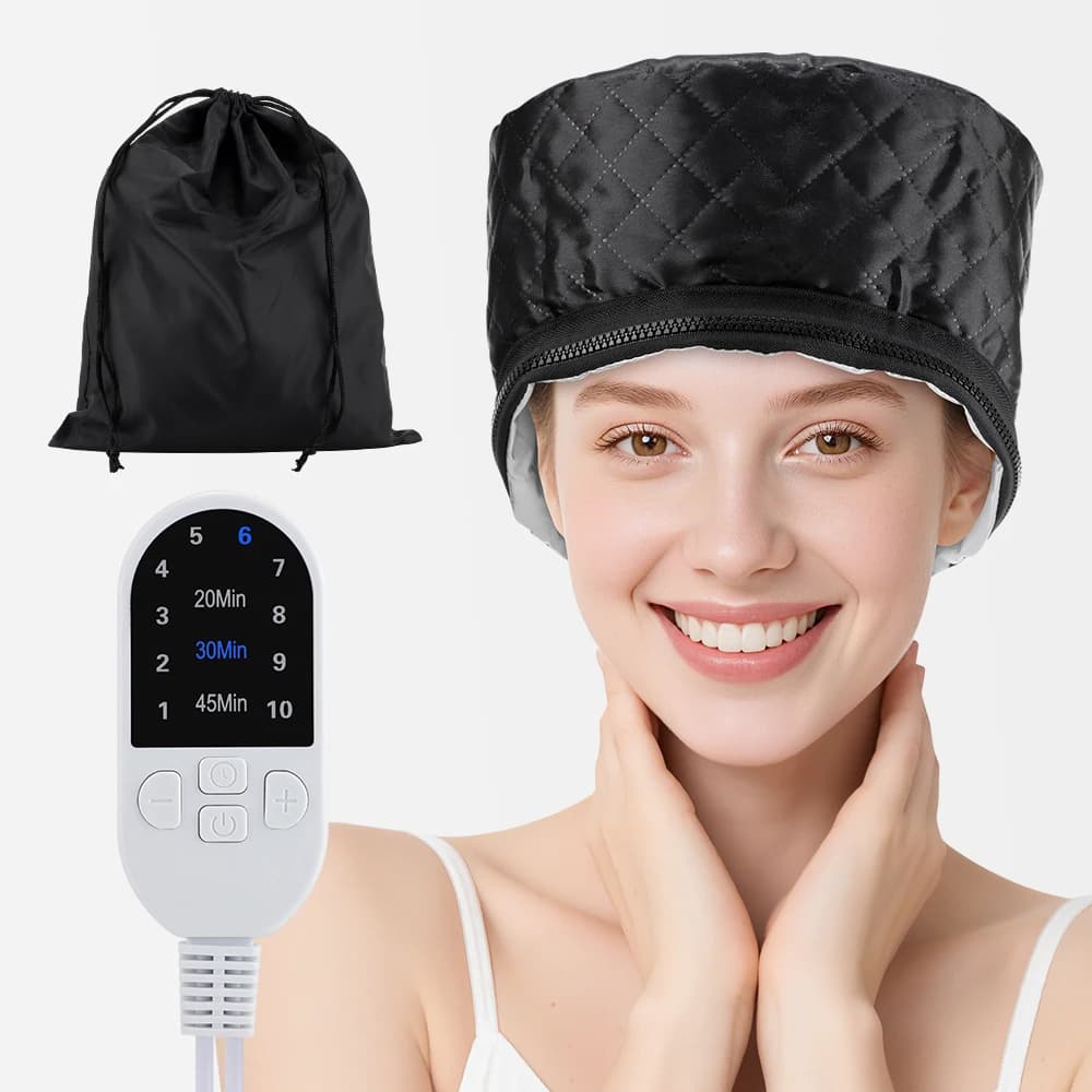 Steam cap for heated hair 10 mode Electric heating cap for hair Detachable waterproof hat with SPA timer Feeding for hair styling