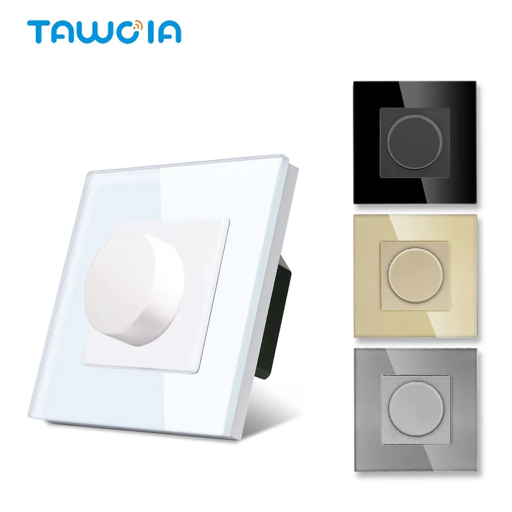 TAWOIA Dimmer Light Switch Rotary Knob Glass Frame Panel Mechanical LED Dimmable Switch Wall Mounted Switches EU Russia Switches