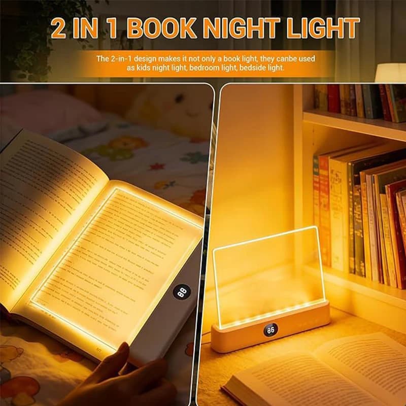 Luce da Lettura LED Intelligente, Lampada da Libro Notturna, Luci da Lettura Piatte Ricaricabili con 3 Colori e Timer, Luce Delicata per gli Occhi