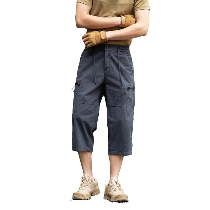 Men's Cargo Shorts New Summer Trendy Solid Cotton Blend 7-Point Shorts Outdoor Exploration Cycling Camping Wear Fashion Trousers