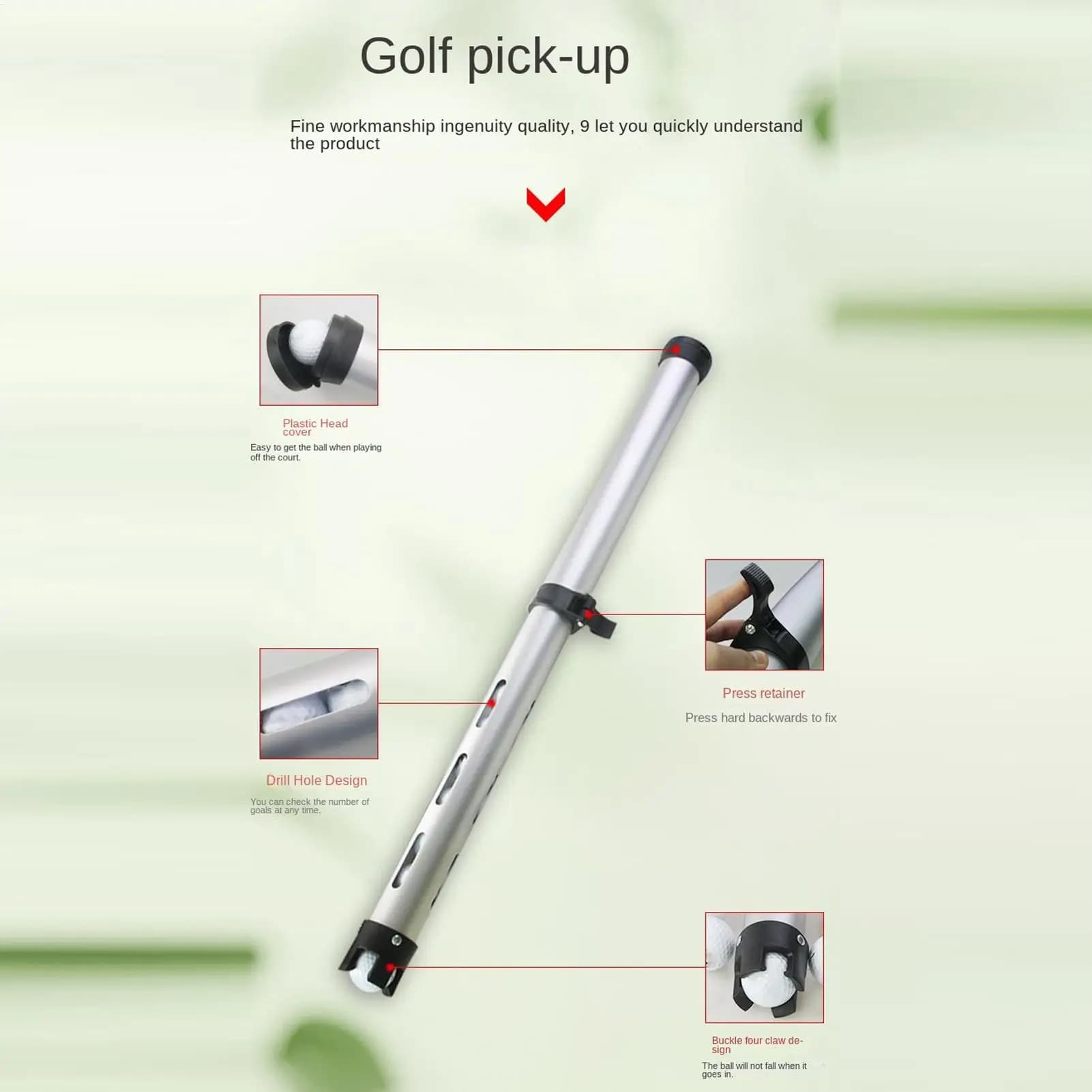 Raccoglitore di Palline da Golf Telescopico con Fori in Lega di Alluminio, Strumento per Raccolta Palline da Golf per Donne, Uomini, Collezionisti, Club all'Aperto