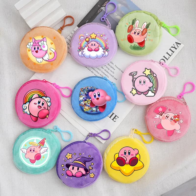 Star Kirbys Coin Purse Round Mini Wallet Various Macaron Colors Money Bags Kawaii Anime Figure Zipper Purse Birthday Party Gift