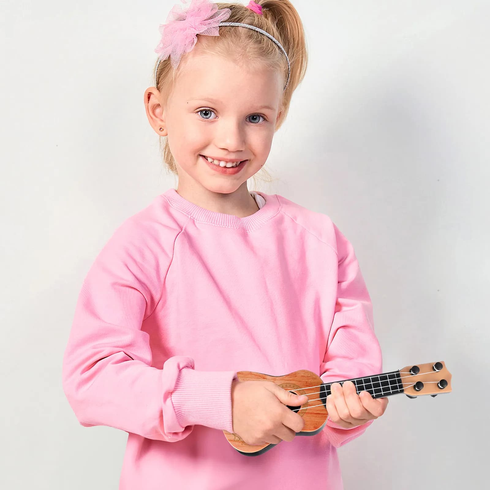 Small Plastic Ukulele Miniature Guitar Musical Instrument Simulation Kids Beginners Learning Introducing Music Gift