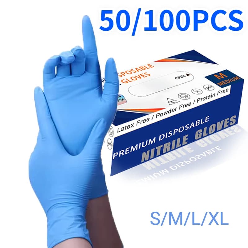 50/100PCS Guanti in nitrile blu Guanti blu impermeabili usa e getta Cucina Lavastoviglie Pet Bagno Strumenti per lo styling dei capelli di bellezza