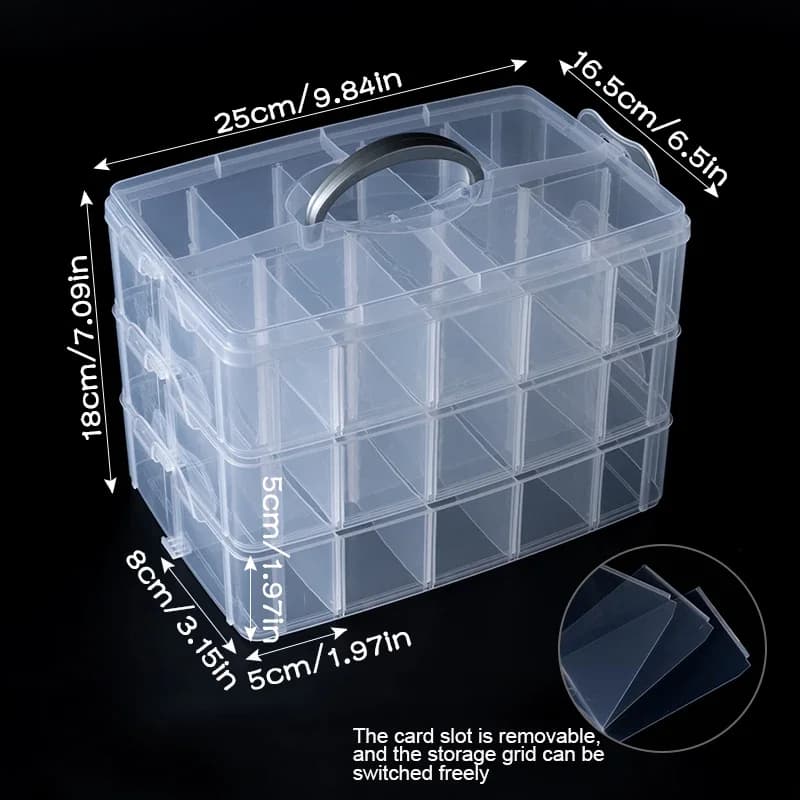 Scatola organizer impilabile con divisori Contenitore portaoggetti artigianale a 3 livelli per materiali artistici, perline, nastri Washi, accessori per gioielli