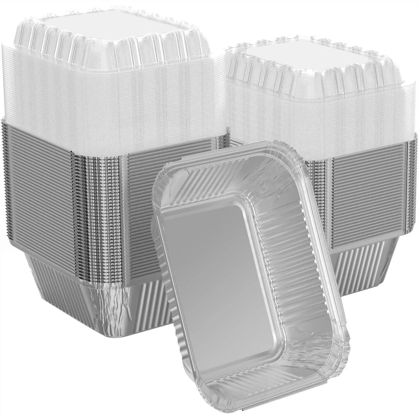 Contenitori in Alluminio Usa e Getta con Coperchi, Confezione da 100, Vaschette Rettangolari da 1 lb per Catering, Arrosto, Preparazione Pasti