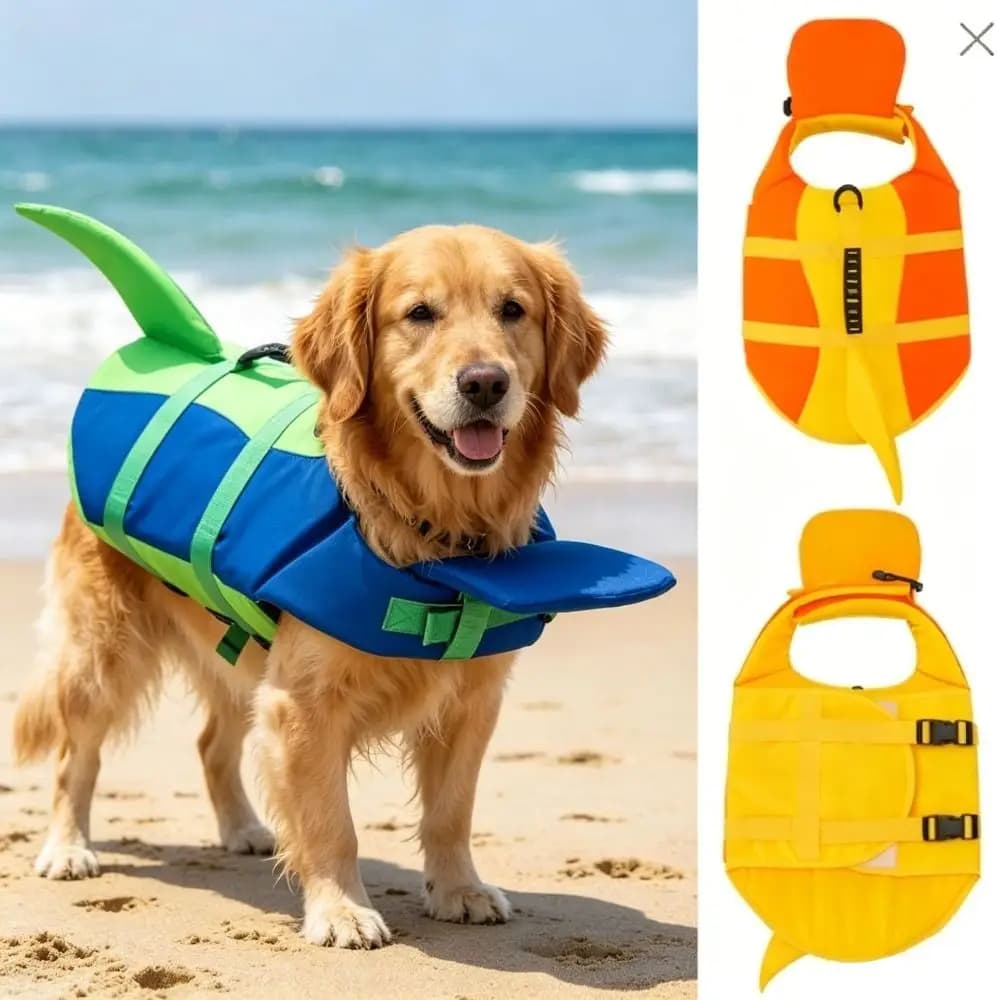 Shark Shape Dog Life Jacket Breathable Tear Resistant Dog Swimming Vest Adjustable Waterproof Pet Flotation Vest Lake Boating