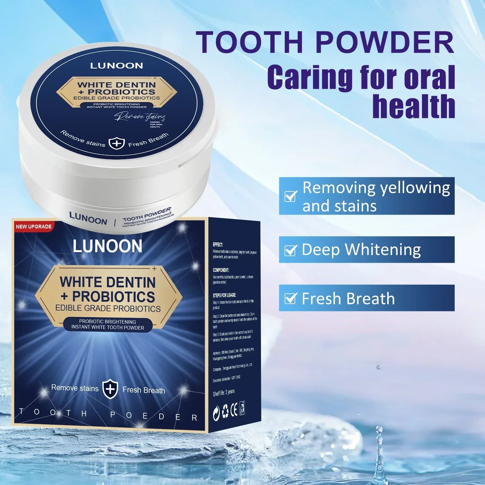 Herbal probiotic teeth whitening powder: natural cleaning for stains removal, oral microbiome balancing and fresh breath