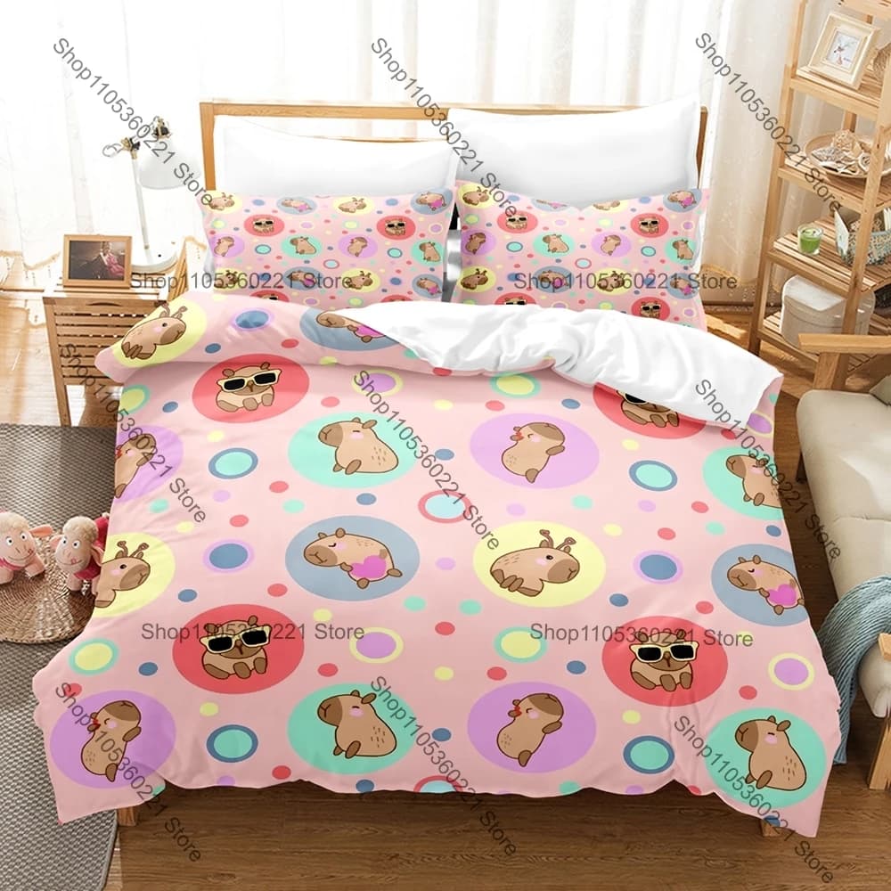 Kawaii Cartoon Capybara Bedding Set Single Twin Full Queen King Size Bed Set Adult Bedroom Duvetcover Sets Anime Bed Sheet Set