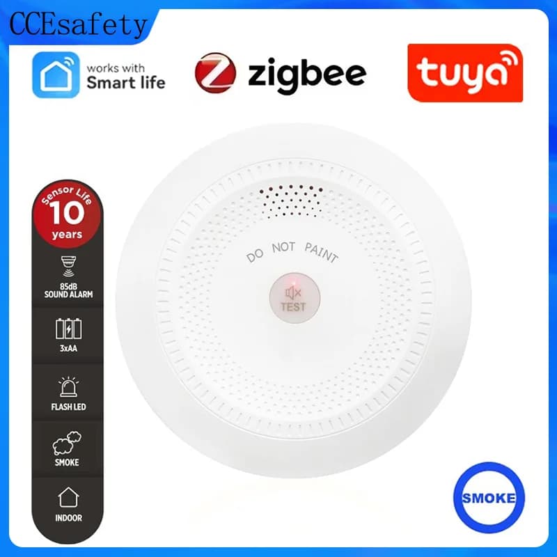 Rilevatore di Fumo Intelligente Tuya ZigBee, Allarme Antincendio, Sensore Fotoelettrico Certificato CE EN14604, Batterie AA, Allarme 85dB per Casa