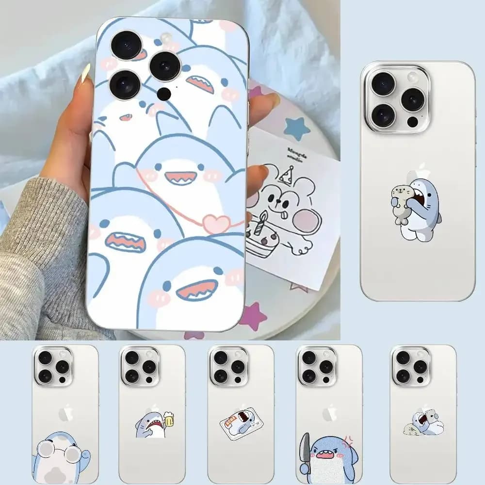 Cover Trasparente Divertente a Forma di Squalo per iPhone 17 16 15 11 13 14 Pro Max 7 8 Plus X Xr Xs Max Se2020 13mini