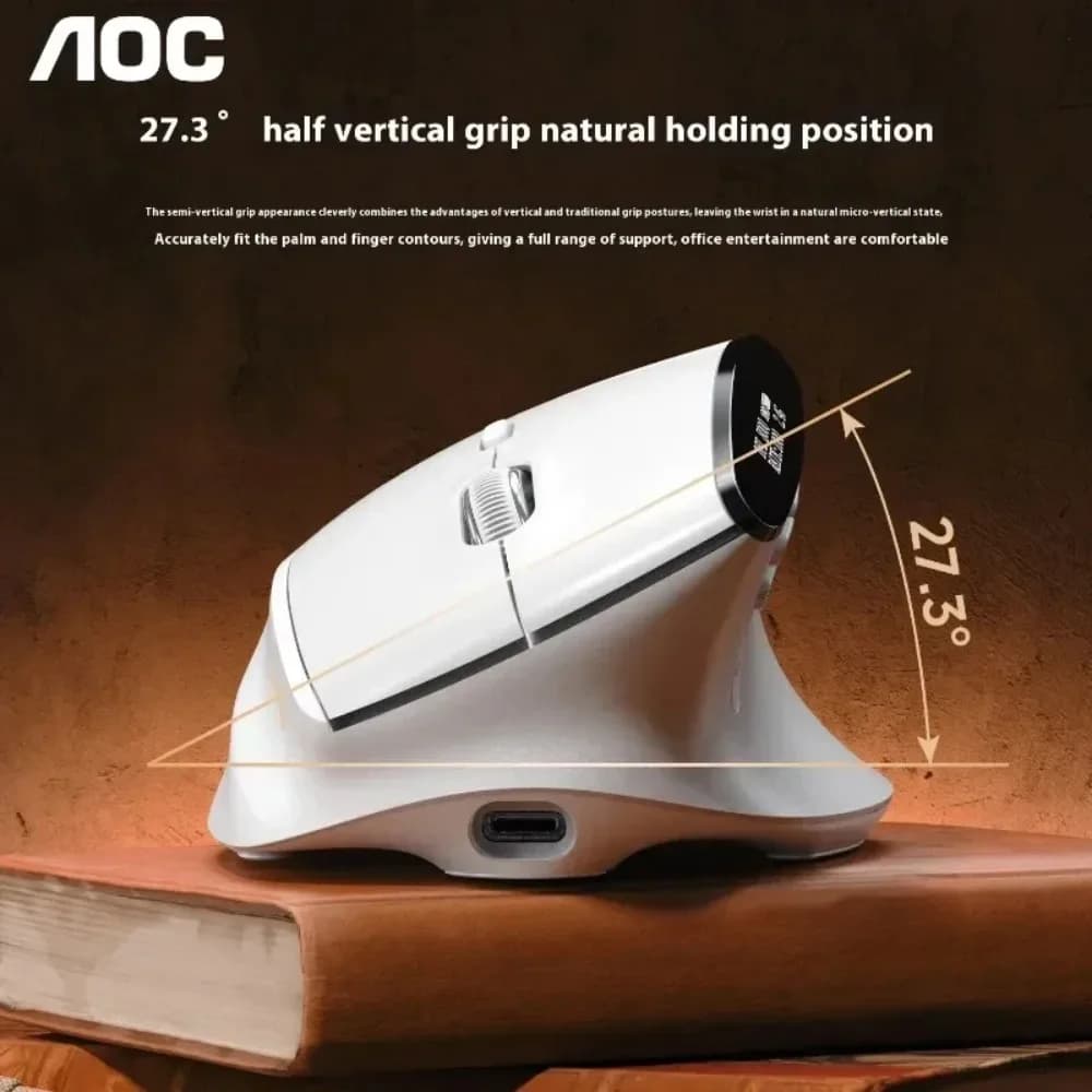 AOC GM500 Mouse Smart Display Tri-Mode Bluetooth Wireless Ergonomics Office Mouse Semi-Vertical Customized Gaming Accessories