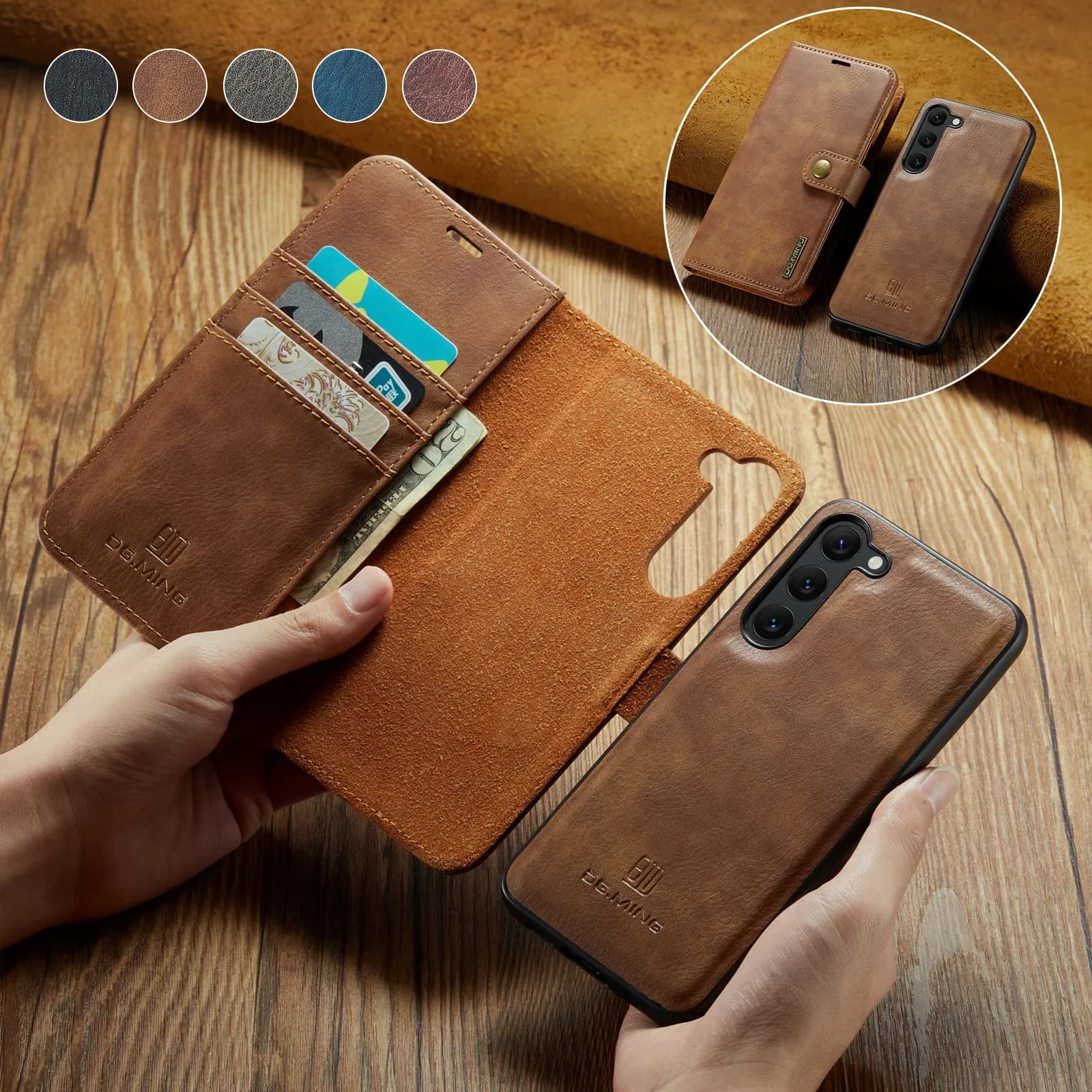 2 in 1 Magnetic Wallet Cards Bag Leather Case for Samsung Galaxy A54 A14 A34 A24 A23 S23 FE S22 Ultra S21 Plus Detachable Cover