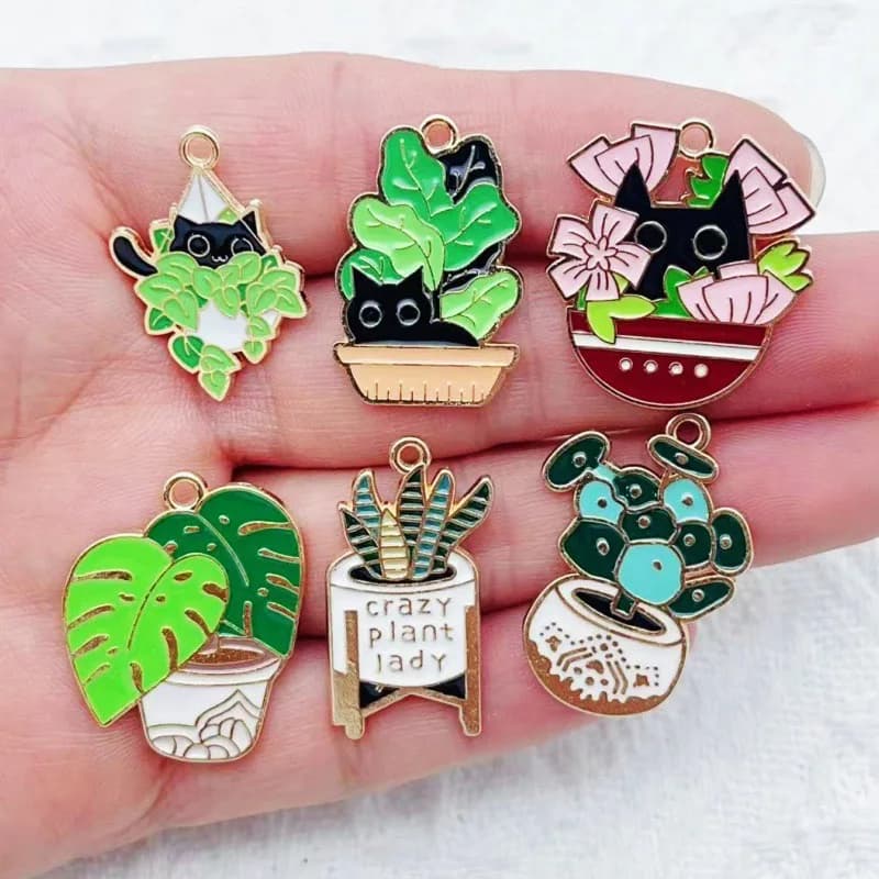 10pcs Cactus Plant Oil Drop Alloy Jewelry Accessories DIY Pendant Keychain Earrings Necklace Hair Accessories Pendant