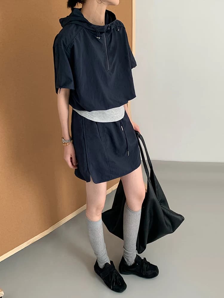 Sporty Two-Piece Set Women's Summer Cool Short Sleeve Hoodie Skirt Ensemble Fashionable Casual Outfit Student Work Uniform