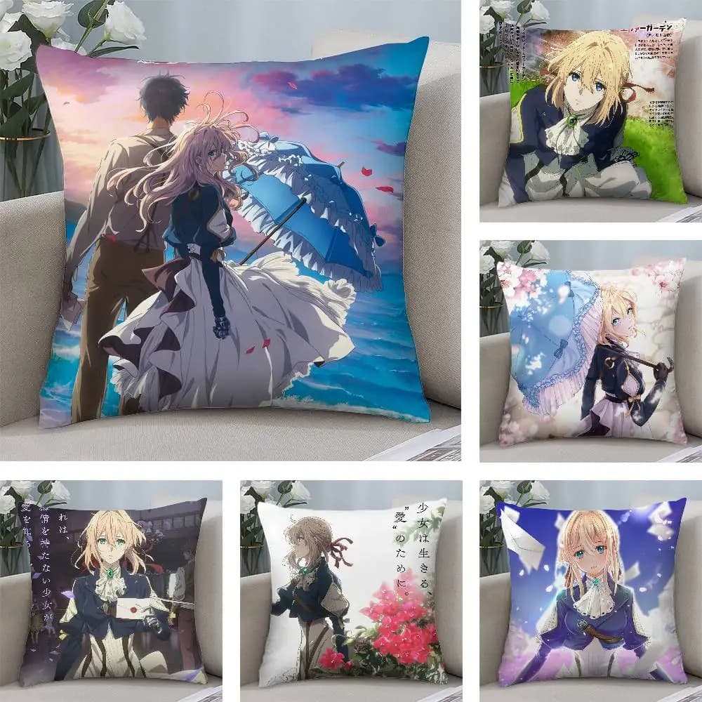 Anime Violet Evergarden Pillow Case Plush Fabric Soft Pillowcase Double Sided Print Cushion Cover Household Gifts