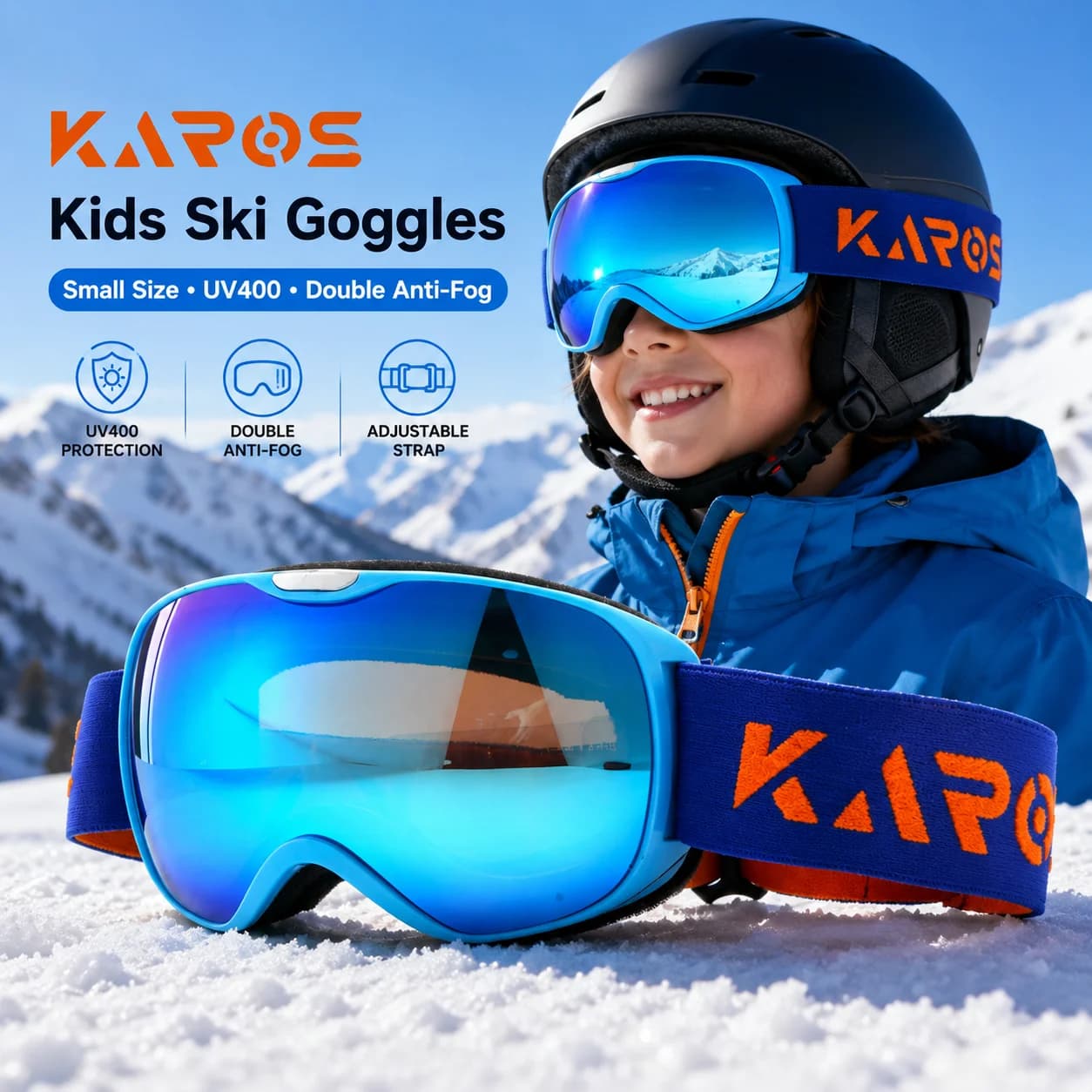 KAROS Kids Ski Goggles UV400 Double Lens Anti Fog Snowboard Goggles Lightweight Winter Snow Sports Eyewear for Boys Girls KH006