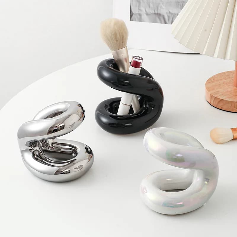 Porta pennelli per trucco in ceramica di lusso Porta spazzolino da denti in ceramica con nodo in corda creativa Portaoggetti per accessori da bagno nordici