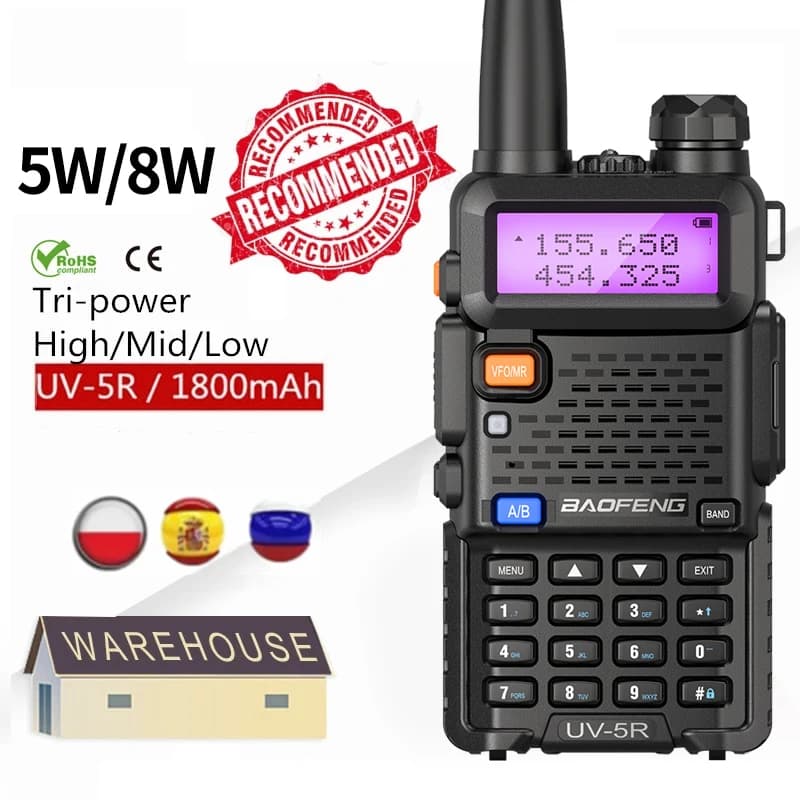 Baofeng UV-5R 8W Vero Alta Potenza 8/5W Potente Walkie Talkie A Lungo Raggio 16km Dual Band Radio Bidirezionale CB Portatile UV5R Caccia