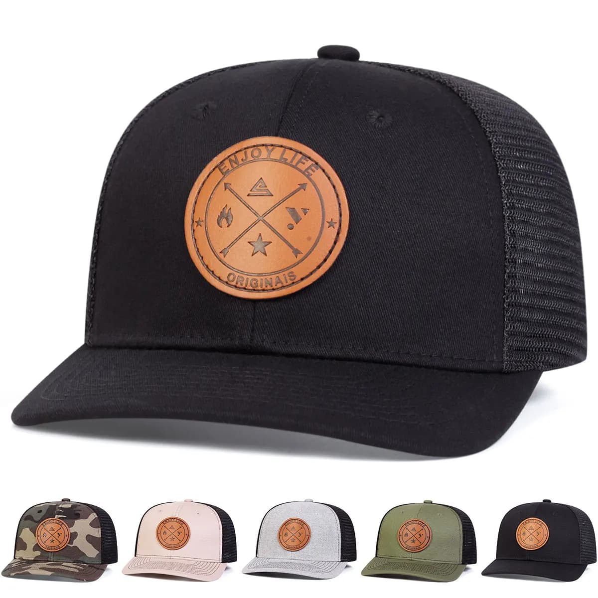 1 piece unisex ENJOY LIFE round label leather baseball cap spring autumn sun protection adjustable outdoor hat for leisure travel