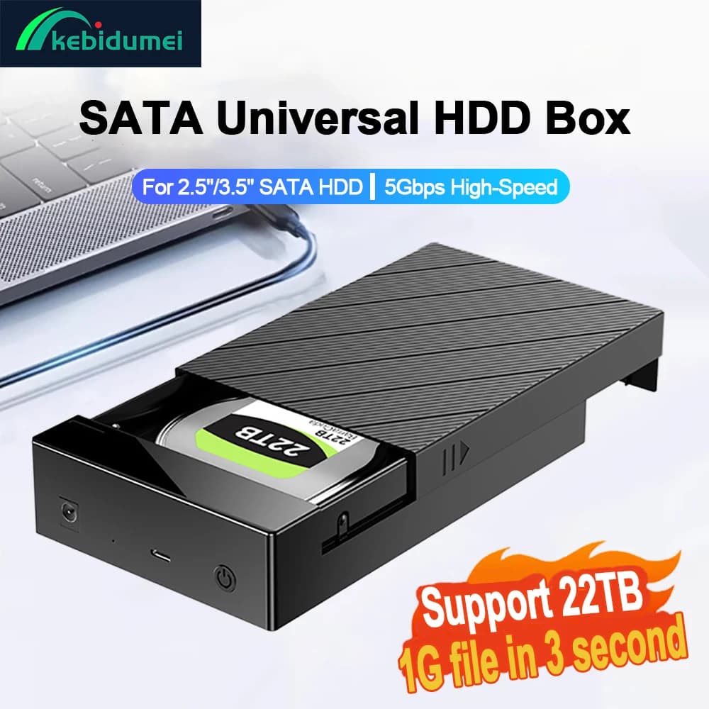 Custodia per disco rigido da 2,5/3,5 pollici Custodia per disco rigido esterno USB 3.0 Installazione senza attrezzi Custodia per disco rigido SATA a USB HDD da 22 TB Max per laptop