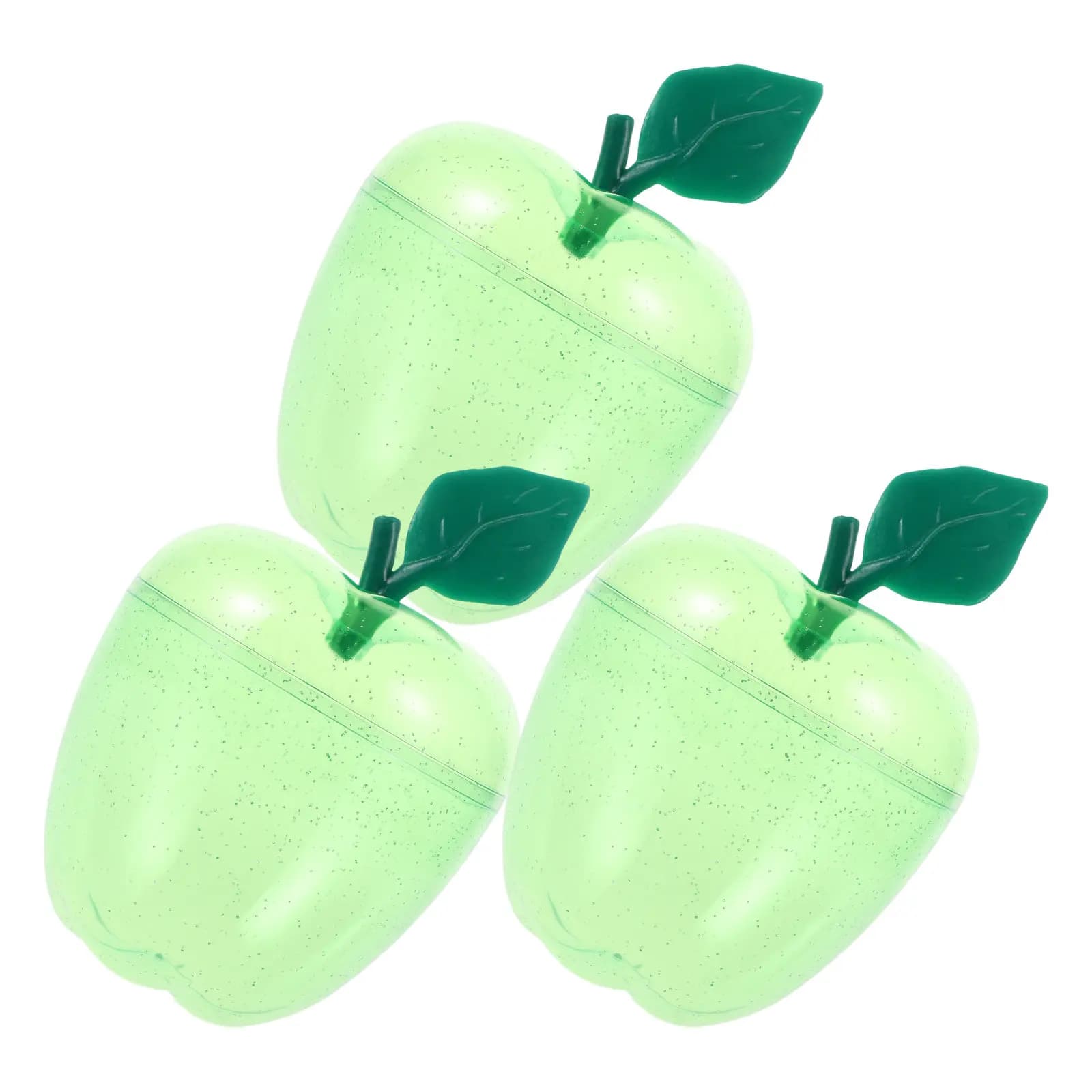 3Pcs Christmas Apple Style Plastic Jar with Lid Clear Storage Container for Sweets Dried Fruits Snacks Tea Leaves Desktop