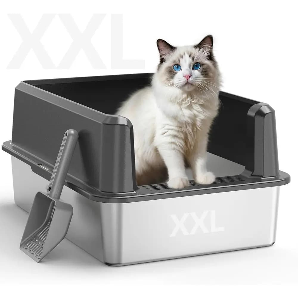 Lettiera per Gatti Chiusa in Acciaio Inossidabile con Coperchio, Lettiera XL Extra Large per Gatti Grandi, Vassoio Lettiera in Metallo con Bordi Alti, Non Assorbe Mai Liquidi
