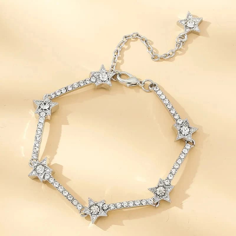Trendy Cinque Puntate Stella Cubic Zirconia Braccialetti di Fascino Per Le Donne Colore Argento Metallo Stella Braccialetto Anniversario Gioielli