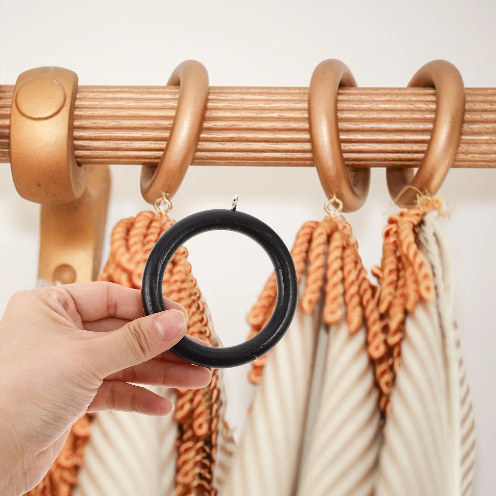6Pcs Natural Wooden Curtain Rings Drapery Rod Circles Smooth Glide Multipurpose Window Curtain Accessories Wooden Ring Hook