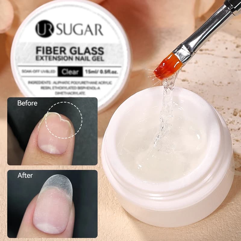 UR SUGAR 15ml Estensione in fibra di vetro Gel per unghie Crack Rotto Riparato Fibra di seta Acrilico Trasparente Costruzione rapida Gel UV Smalto per manicure