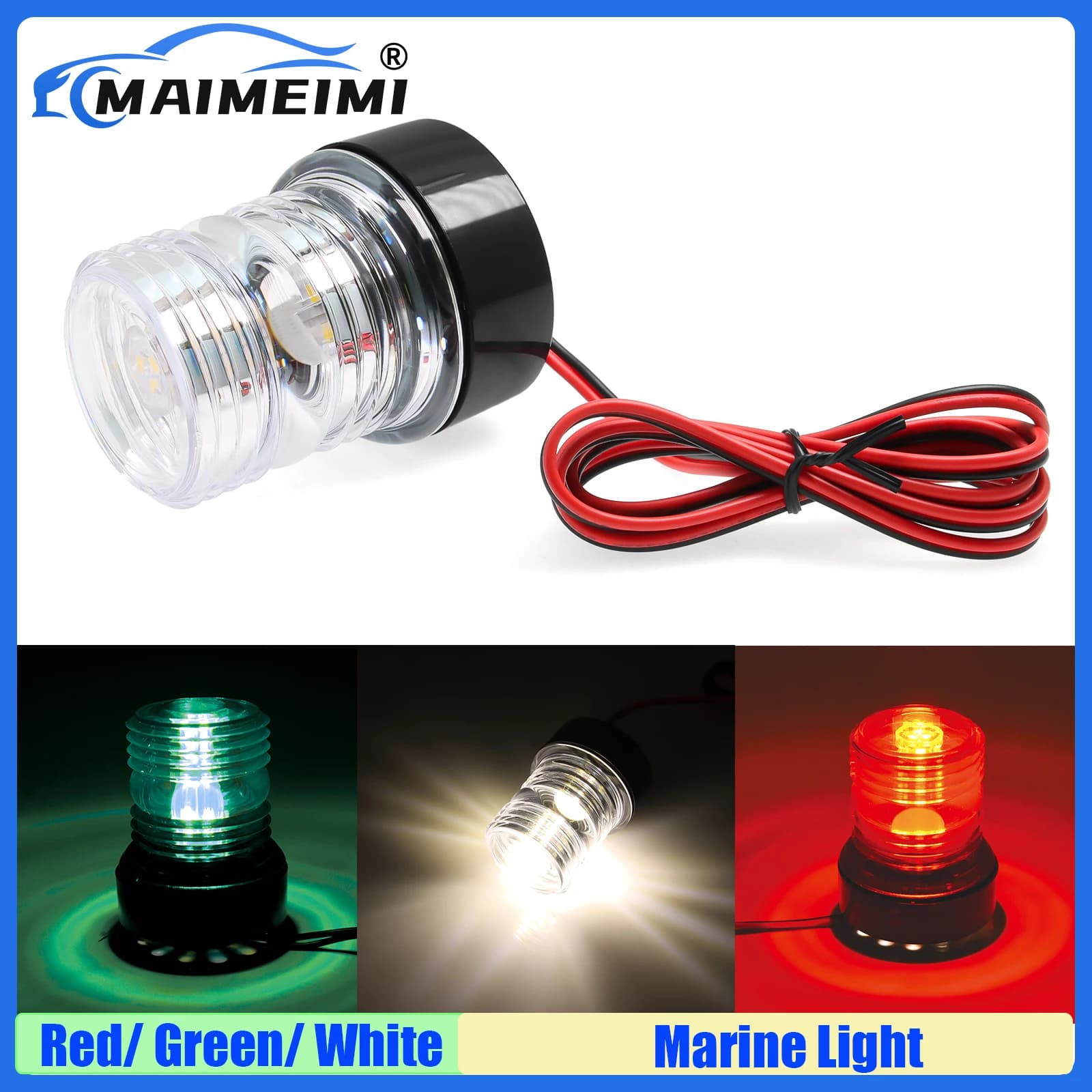 MAIMEIMI Impermeabile IP67 Luce di navigazione per barche marine Tutto tondo 360 gradi Luminoso BIANCO, Rosso, Verde Colore LED Luce di ancoraggio 12V24V