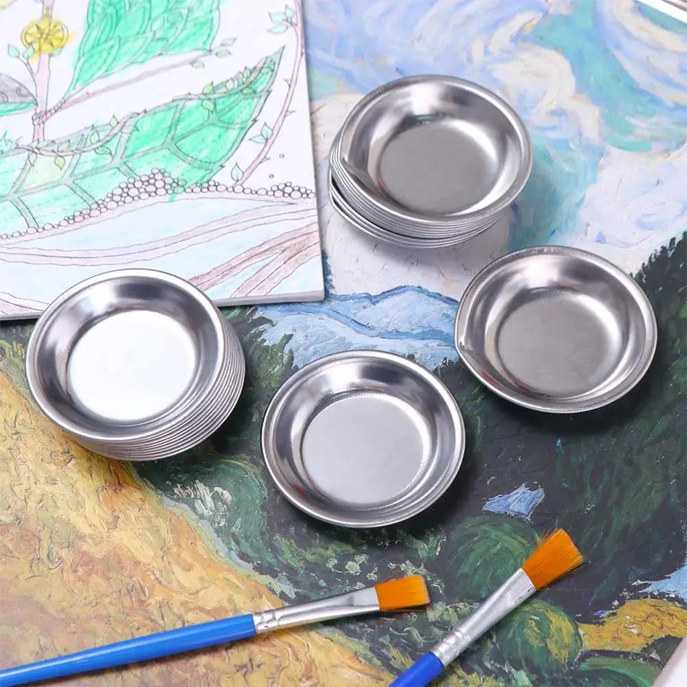 10 pz. Ciotole per Pittura in Acciaio Inossidabile, Mini Tazze per Miscelazione Colore, Tavolozza Riutilizzabile con Beccuccio per Versare