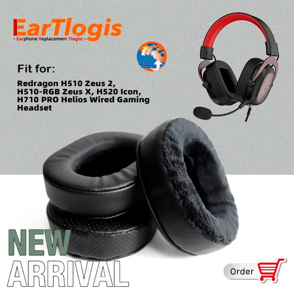 EarTlogis for Redragon H510 Zeus 2, H510-RGB Zeus X, H520 Icon, H710 PRO wired gaming headsets