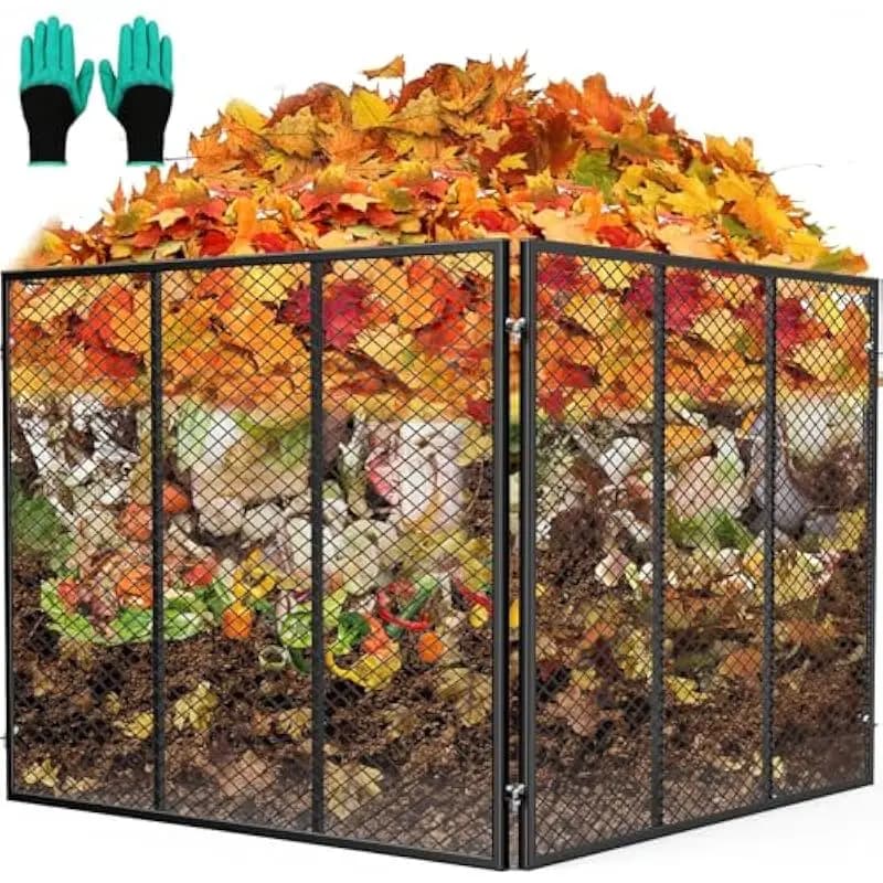Large Outdoor Composting Bin 172 Gallon Heavy-Duty Steel Mesh Structure with Rust-Resistant Finish 37x37x30 Inches Rectangular D