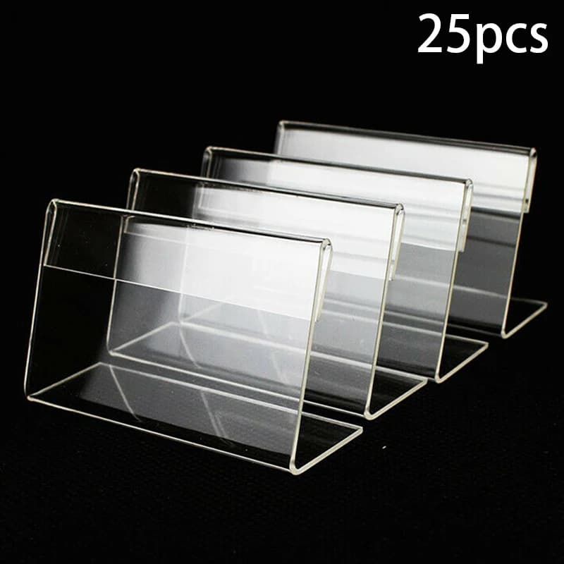 25 pezzi supporti per etichette in acrilico a forma di L 6x4 cm supporti trasparenti per biglietti da visita scrivania cornice per cartello display cartellino del prezzo poster rack