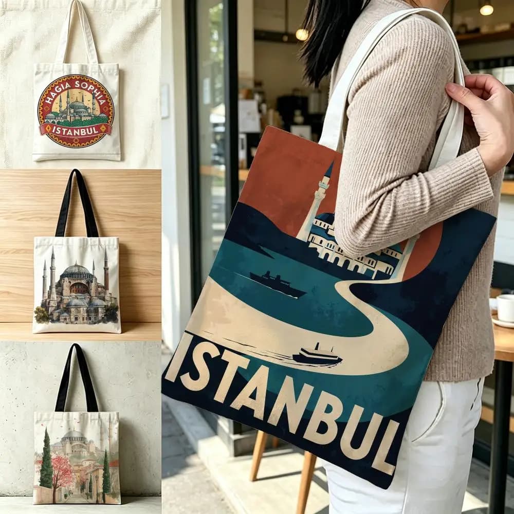 Pattern Hagia Sophia Storage Bags Polyester Canvas Foldable Tote Bag Lightweight Reusable Shopping Shoulder Bag