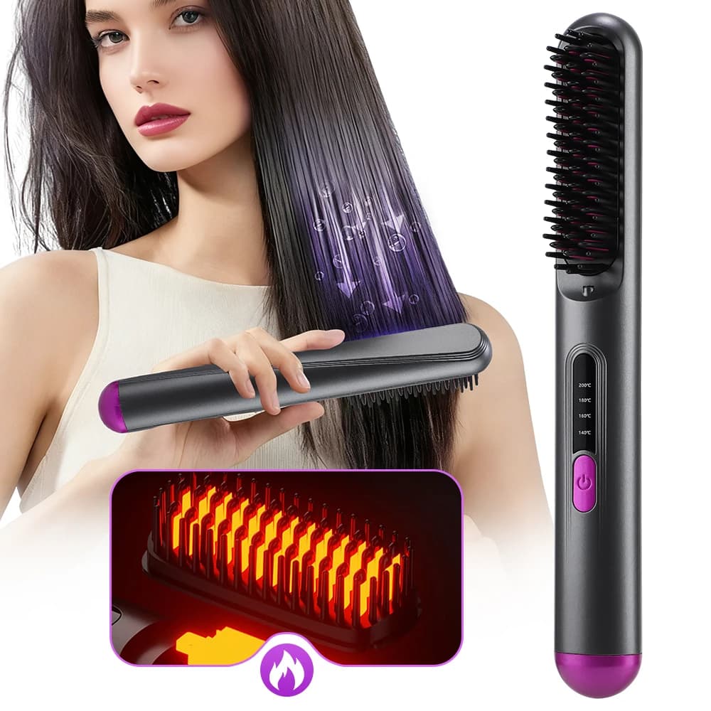 Professional Hair Plate Brush 4 Levels Adjustable Wireless Temperature Portable Quick Heating Hairstyle Straight Hair Hairstyle
