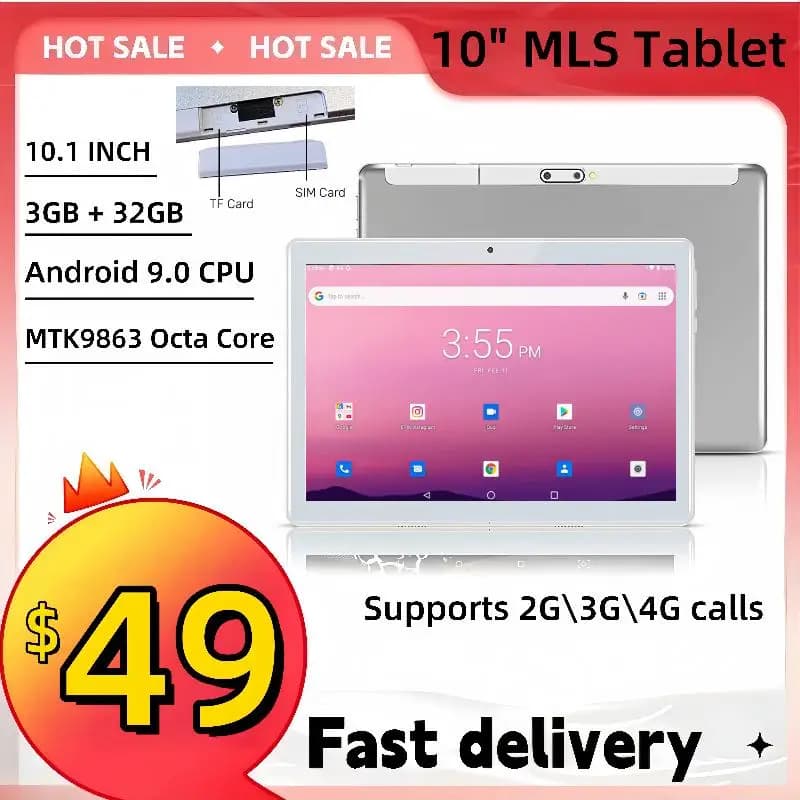 MLS 10.1'' Android 9.0 4G Phone Calls Tablet MTK9863 Octa Core 1280*800 IPS 3GB RAM 32GB ROM 1*Sim Cards Type-C 5000mAh