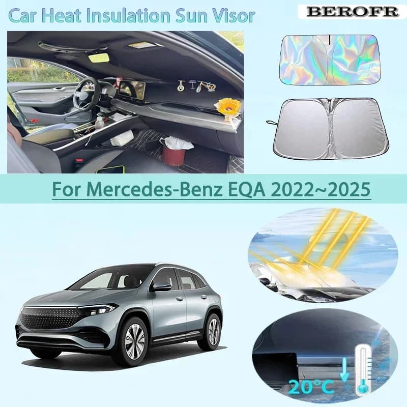 Car Front Windshield Sunshade Heat Insulation Sun Visor Summer Cooling Auto Accessories For Mercedes-Benz EQA 2022~2025 Foldable