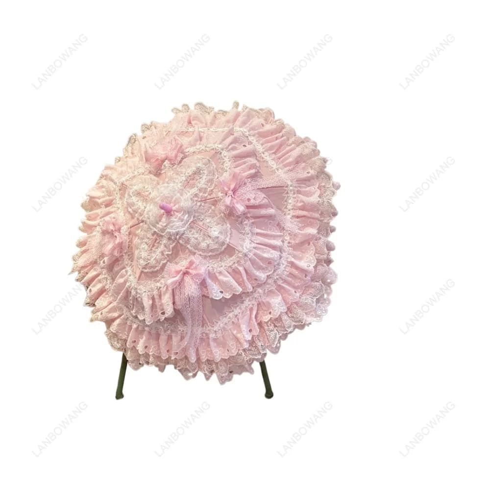 Handmade Pink Floral Heart Lace Parasol Mini Western Decor Umbrella Wedding Tea Party Photography Prop