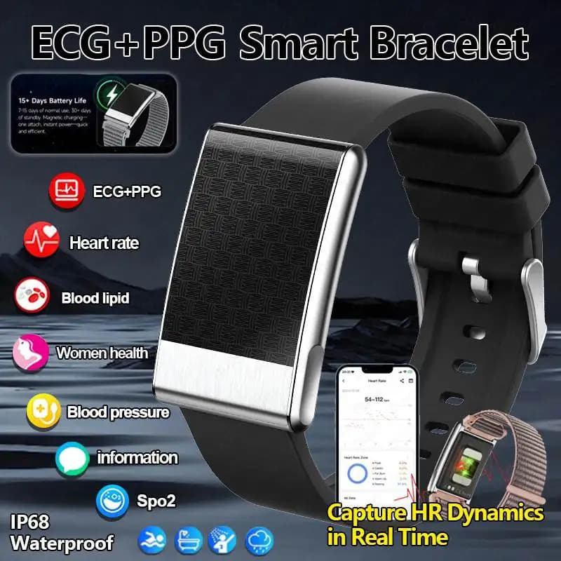 Nuovo ECG + PPG Braccialetto Intelligente Frequenza Cardiaca Ossigeno Nel Sangue Monitoraggio della Salute Delle Donne di Sport IP68 Impermeabile Delle Donne Degli Uomini Smartbracelet