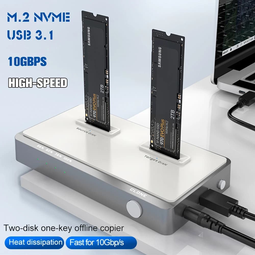 Docking Station NVME a doppio alloggiamento Clone Offline senza attrezzi duplicatore M.2 per SSD M2 chiave M SSD supporto custodia disco rigido esterno